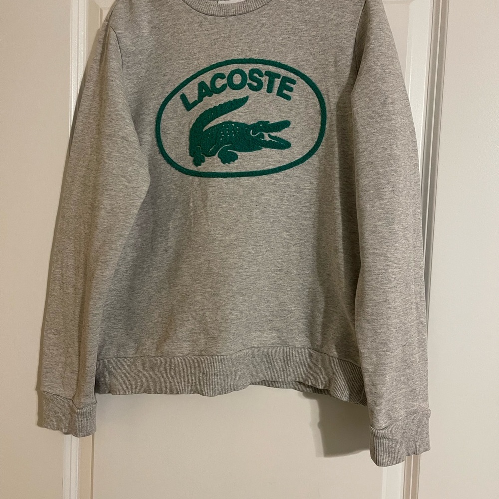 Lacoste Heather Gray Pullover with Teal Emblem